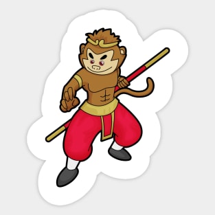 Monkey as Warrior with Staff & Headband Sticker